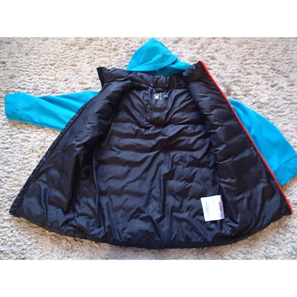 Spyder Hybrid Puffer Jacket Youth XXL Blue Black Excellent Full Zip Hooded